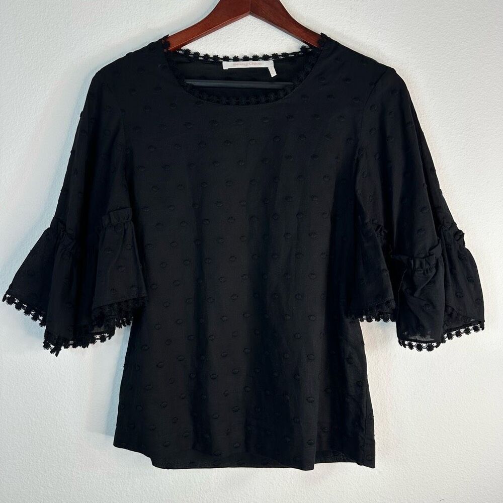 See‎ by Chloe Womens Black Swiss Dot Bell Sleeve Blouse Size 4 100% Cotton